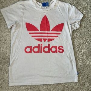Adidas White and Pink Oversized Vintage T-Shirt